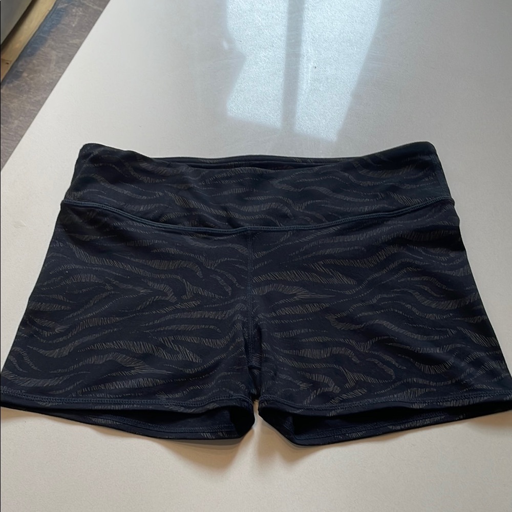 Fabletics Animal Print Biker Shorts, 3” Size M, Black Zebra